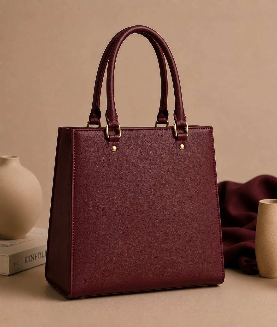 Elan Structured Tote – Burgundy